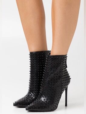 Steve Madden Studded Pointed-Toe High Heel Ankle Boots - Black